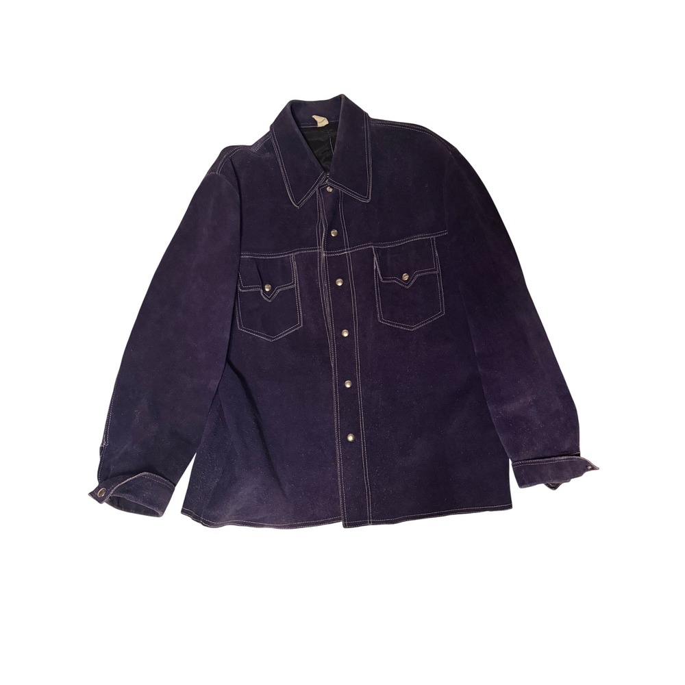 Vintage XL Mens Navy Suede Trucker Chore Coat Jacket Western Style Snap Front